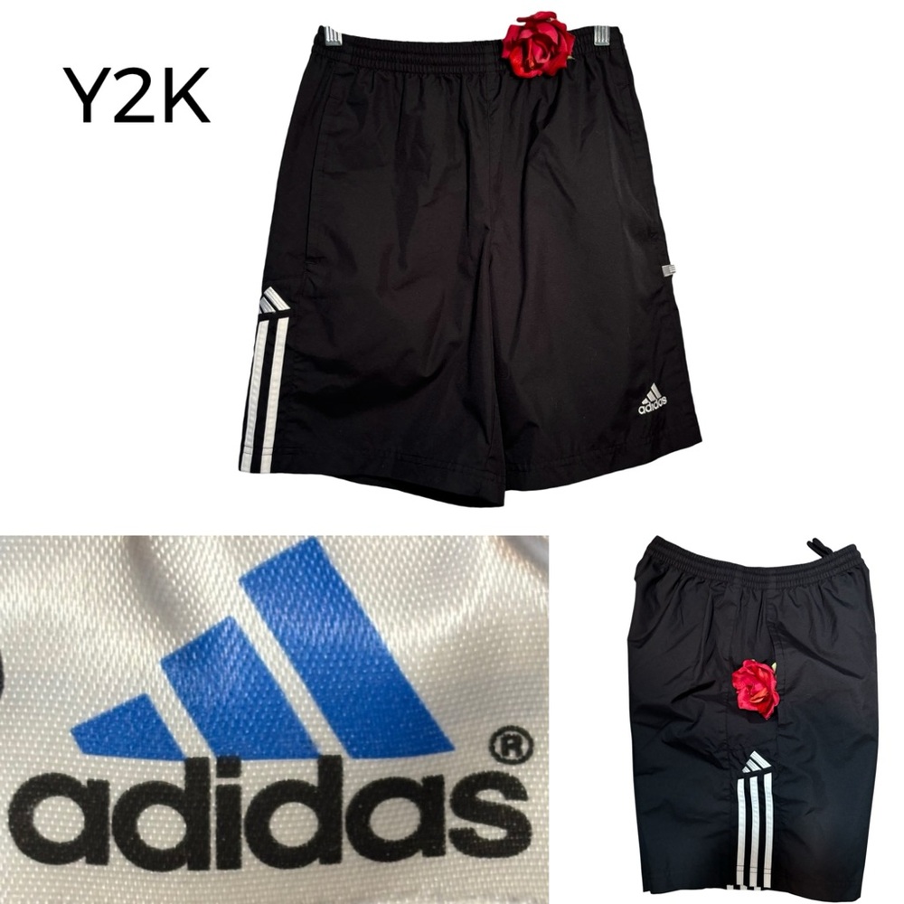 VTG Y2K Adidas Boys 3 Stripe Basketball Shorts Black White LG 14-16  LIKE NEW